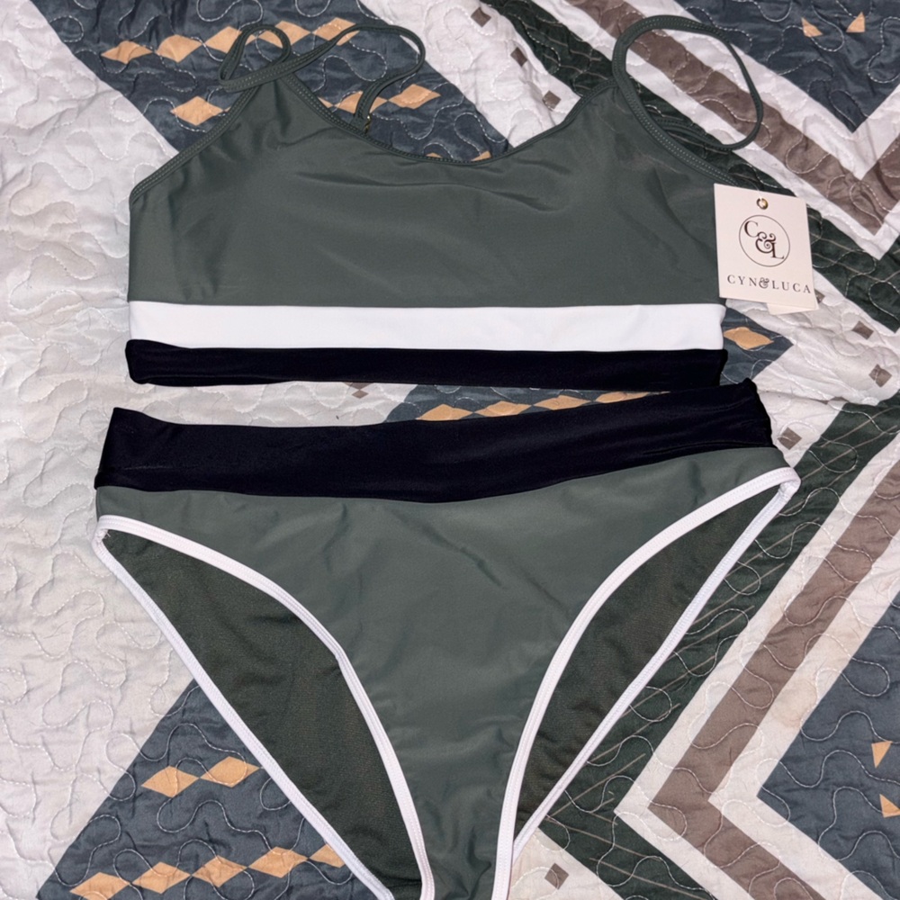 Cyn & Luca Olive and Black Bikini Set